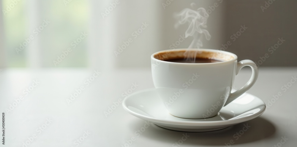 Steaming black coffee, white cup and saucer, clean background , white cup, picture Steaming black coffee, white cup and saucer, clean background , white cup, picture