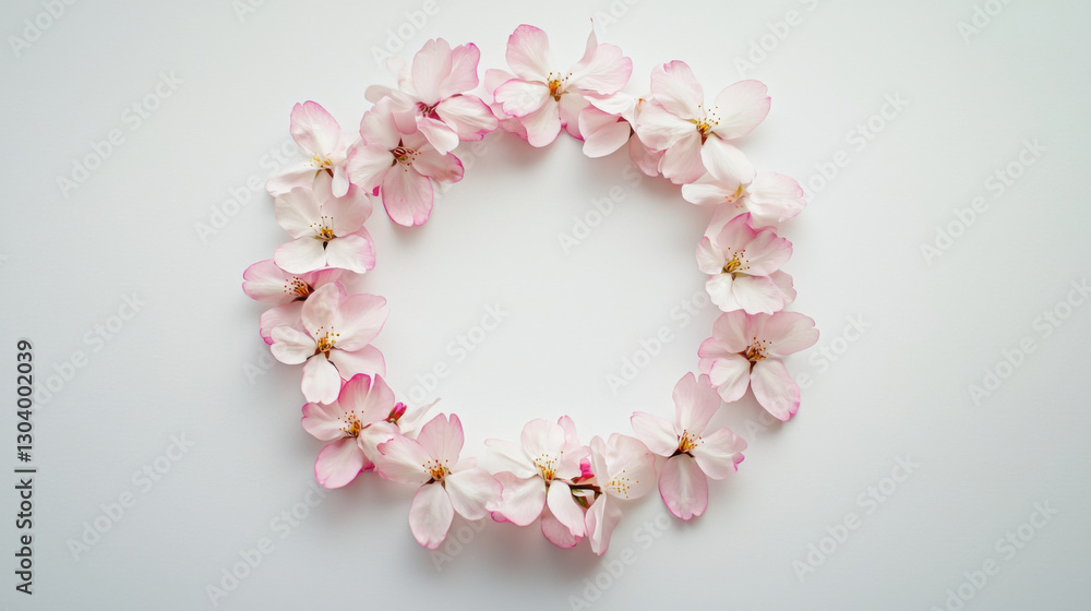 A pink floral heart wreath frames a symbol of love's spring blossom A pink floral heart wreath frames a symbol of love's spring blossom