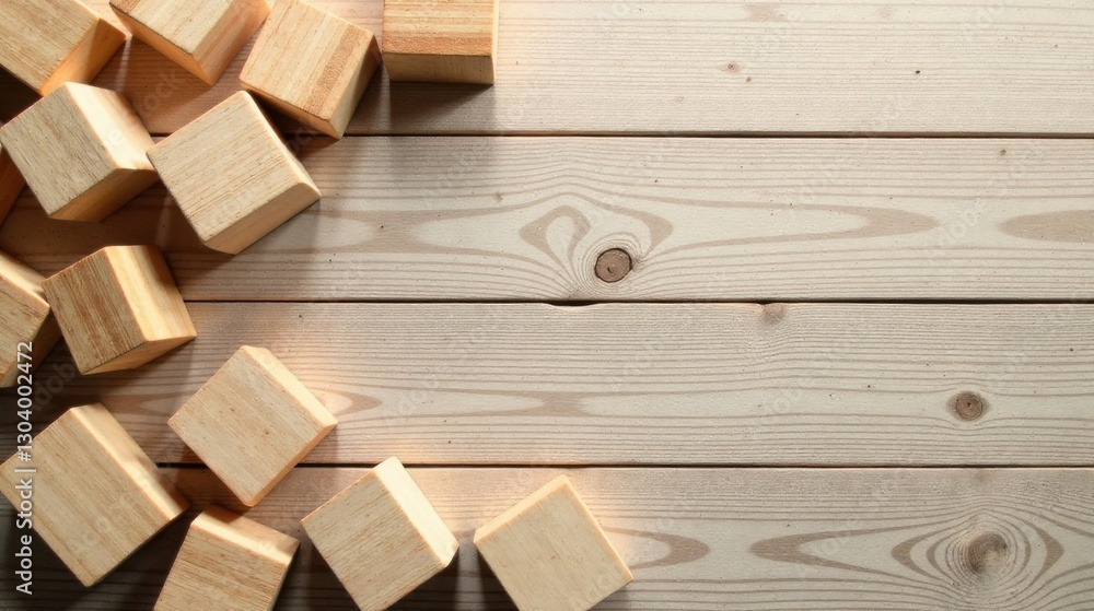 Wooden Cubes Arranged on Light Wood Surface, Creating a Simple and Elegant Design Wooden Cubes Arranged on Light Wood Surface, Creating a Simple and Elegant Design