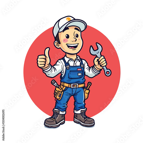Cartoon mechanic mascot design holding a spanner vector illustration