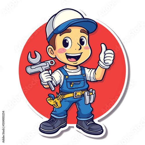 Cartoon mechanic mascot design holding a spanner vector illustration
