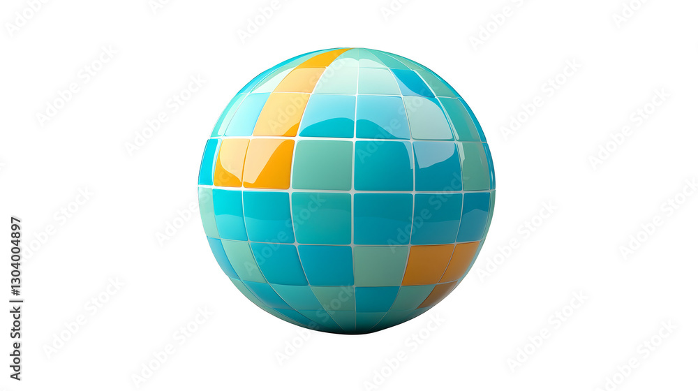 Global network connection, blue and yellow globe with digital squares representing data exchange communication Global network connection, blue and yellow globe with digital squares representing data exchange communication