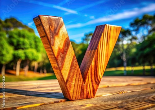 Panoramic Wooden Letter V: Uppercase Alphabet, Wood Texture, Nature Photography,  High-Resolution Image,  Detailed Craft,  Rustic Alphabet,  Wooden Letter, Alphabet Photography