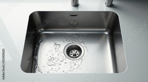 Wallpaper Mural Modern Stainless Steel Kitchen Sink with Water Flowing into Drain Torontodigital.ca