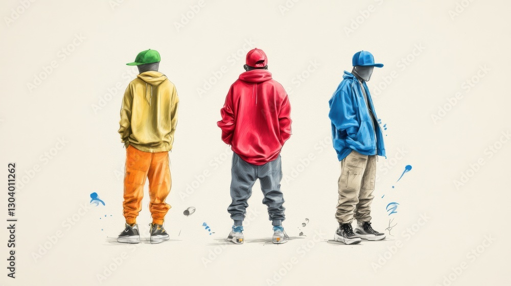 Three people standing in a line, visual representation of order and unity three Three people standing in a line, visual representation of order and unity three