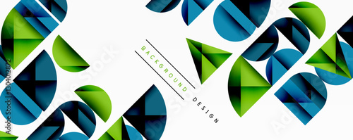Abstract geometric pattern with intersecting circles and triangles in gradients. The high-contrast composition creates depth and a dynamic, modern aesthetic