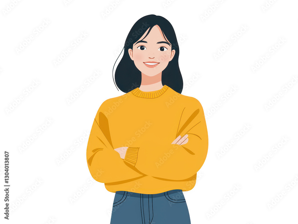 Stylish woman in yellow sweater and jeans, a fashionable pose for everyday outfit inspiration Stylish woman in yellow sweater and jeans, a fashionable pose for everyday outfit inspiration