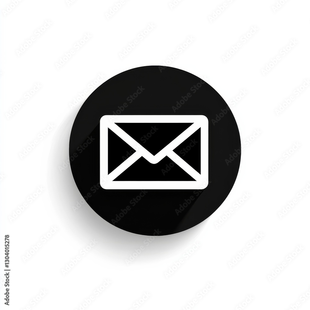 Email Icon on Black Circle with Soft Shadow: Communication, Correspondence, and Modern Design Email Icon on Black Circle with Soft Shadow: Communication, Correspondence, and Modern Design