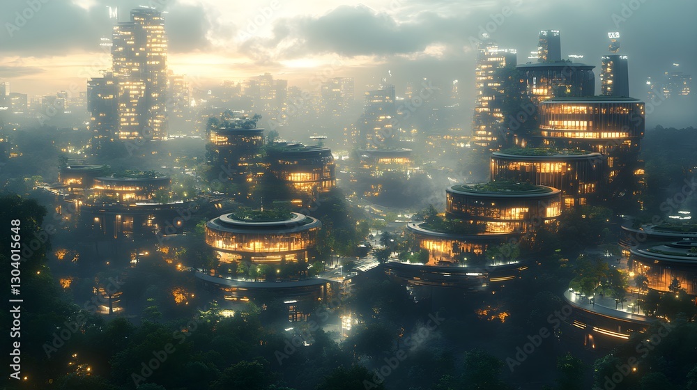 Fototapeta premium Innovative Future City Powered by Pedestrian Kinetic Energy Integrating Green Technology