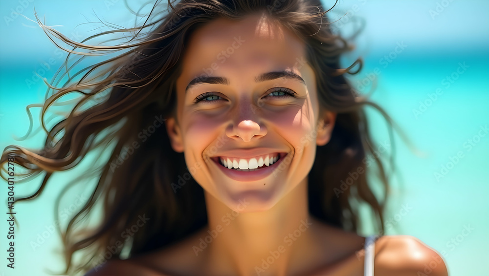 A smiling woman looks at the camera with green eyes and light brown hair. A smiling woman looks at the camera with green eyes and light brown hair.