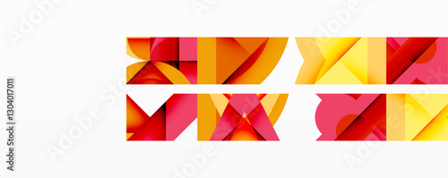 Circles, semi circles, squares and round triangles. Geometric mosaic style pattern abstract background for wallpaper, banner, backdrop, card, book Illustration, landing page