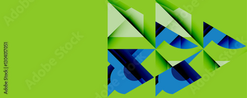 Abstract geometric artwork with interwoven angular and curved shapes, dynamic composition with smooth gradients and bold contrasts
