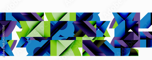 Abstract geometric artwork with interwoven angular and curved shapes, dynamic composition with smooth gradients and bold contrasts