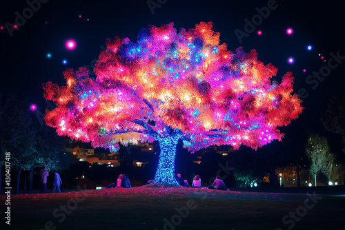 Obraz na płótnie Magical Tree with Glowing Leaves w salonie
