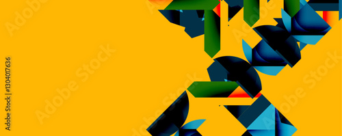 Abstract geometric artwork with interwoven angular and curved shapes, dynamic composition with smooth gradients and bold contrasts