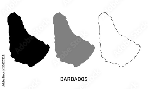 barbados map in various style outline, black, and gray	