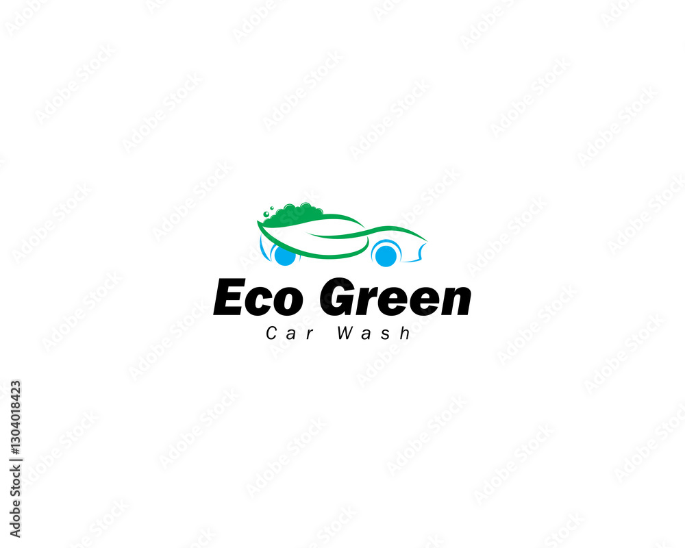 Eco car wash logo design template cars and leaves accompanied by soap foam Eco car wash logo design template cars and leaves accompanied by soap foam