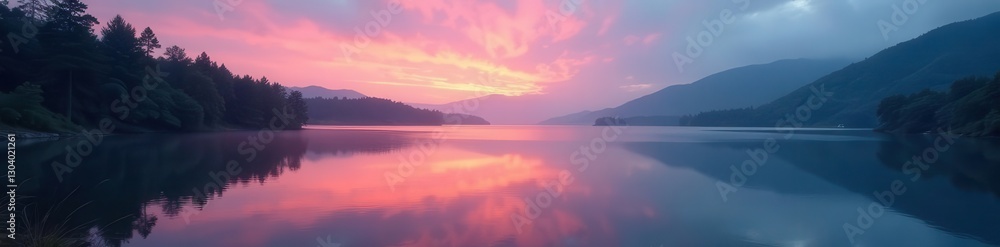 Pre-dawn light paints the Irish lake with soft hues , ethereal, atmosphere Pre-dawn light paints the Irish lake with soft hues , ethereal, atmosphere