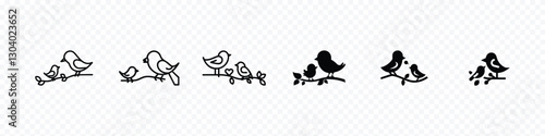 Mother Bird Feeding Baby Bird Icon – Nurture and Care Symbol, Mother Bird Feeding Baby Bird on Branch Icon: Perfect for Nature, Motherhood design