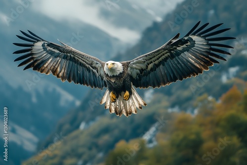 Wallpaper Mural Majestic bald eagle flying over mountains with spread wings Torontodigital.ca