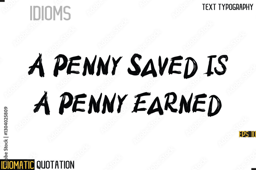 Fototapeta premium Inscription Idiomatic Expression Typography Lettering- - A Penny Saved Is A Penny Earned
