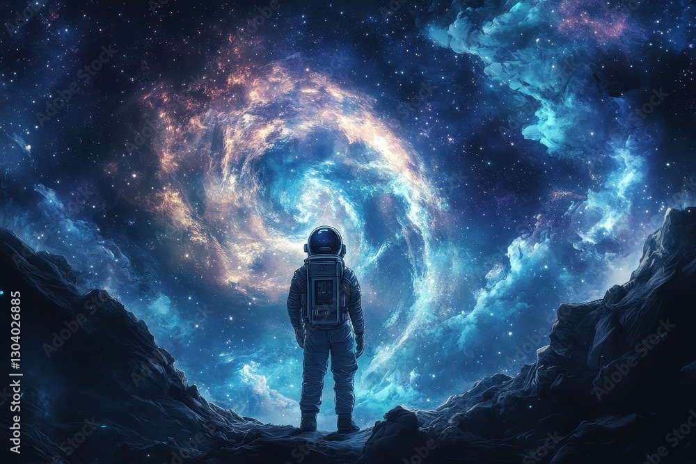An astronaut observes the vast and beautiful celestial expanse of space An astronaut observes the vast and beautiful celestial expanse of space