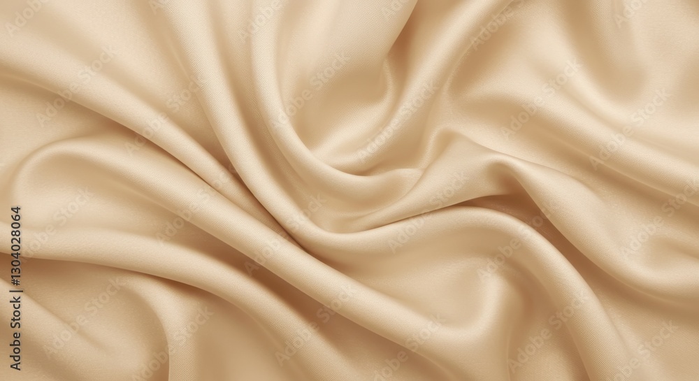 Obraz premium Smooth silk fabric, flowing folds, champagne beige color, luxurious texture, soft sheen, undulating waves, delicate draping, high-resolution detail, studio lighting, close-up photography, fashion text
