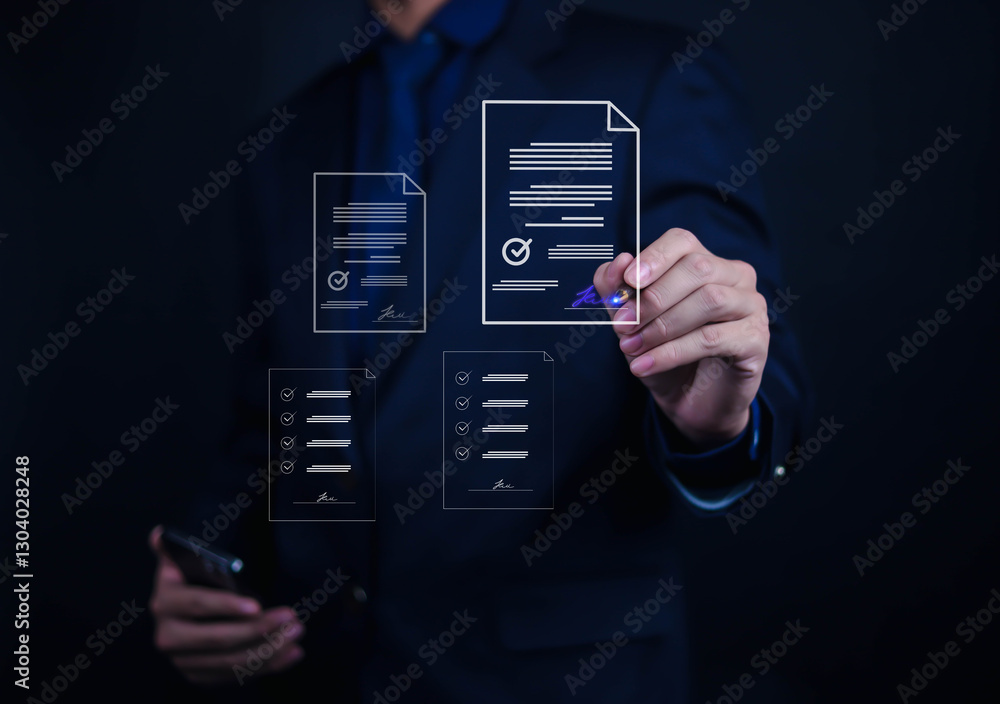 Businessman signing electronic document on digital document. Electronic signature concept. Electronic signature concept. Businessman signing electronic document on digital document. Electronic signature concept. Electronic signature concept.