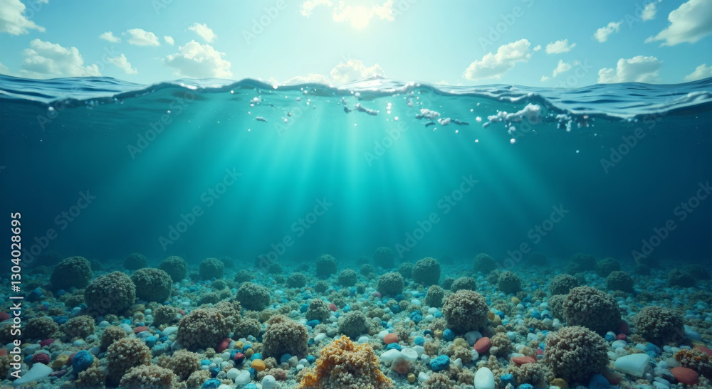 Obraz premium above and underwater in one image, showing sky and deep of the ocean
