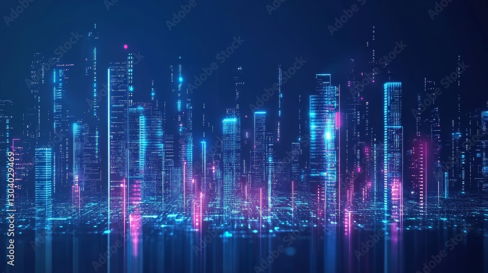 A futuristic cityscape formed by binary code. digital background. World Computer Literacy Day A futuristic cityscape formed by binary code. digital background. World Computer Literacy Day