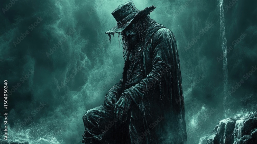 Obraz premium Dark, brooding vampire figure in stormy atmosphere. Possible stock photo use