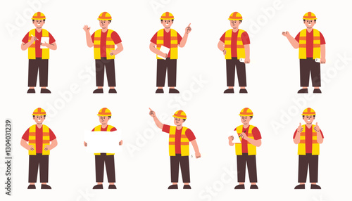Industrial Engineer in Uniform with Various Poses and Gesture