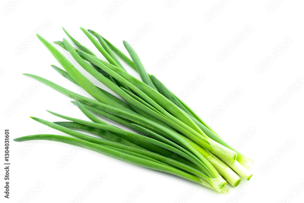 freshly cut green onions in a bunch on a white background, close-up freshly cut green onions in a bunch on a white background, close-up