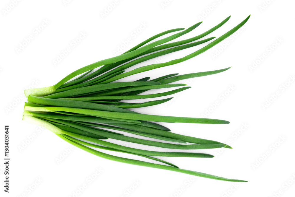 freshly cut green onions in a bunch on a white background, close-up freshly cut green onions in a bunch on a white background, close-up