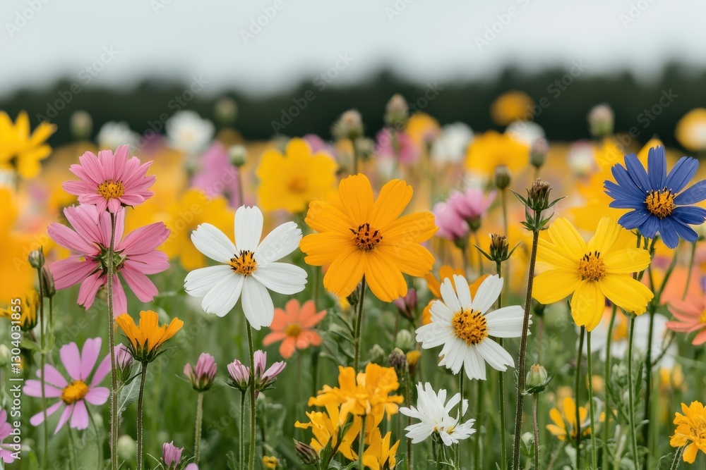 Obraz premium Vibrant wildflowers blooming in a colorful meadow.