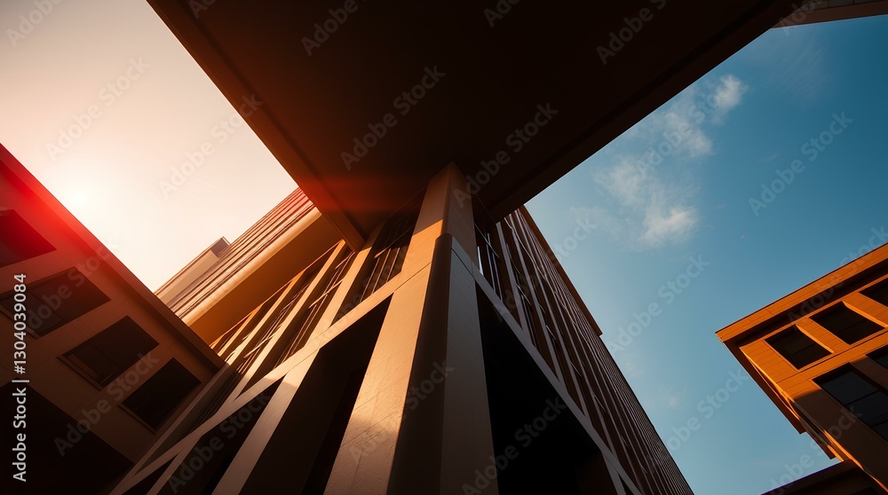 Fototapeta premium Golden Hour Architecture: Dramatic Low-Angle Photography with Dreamy Light