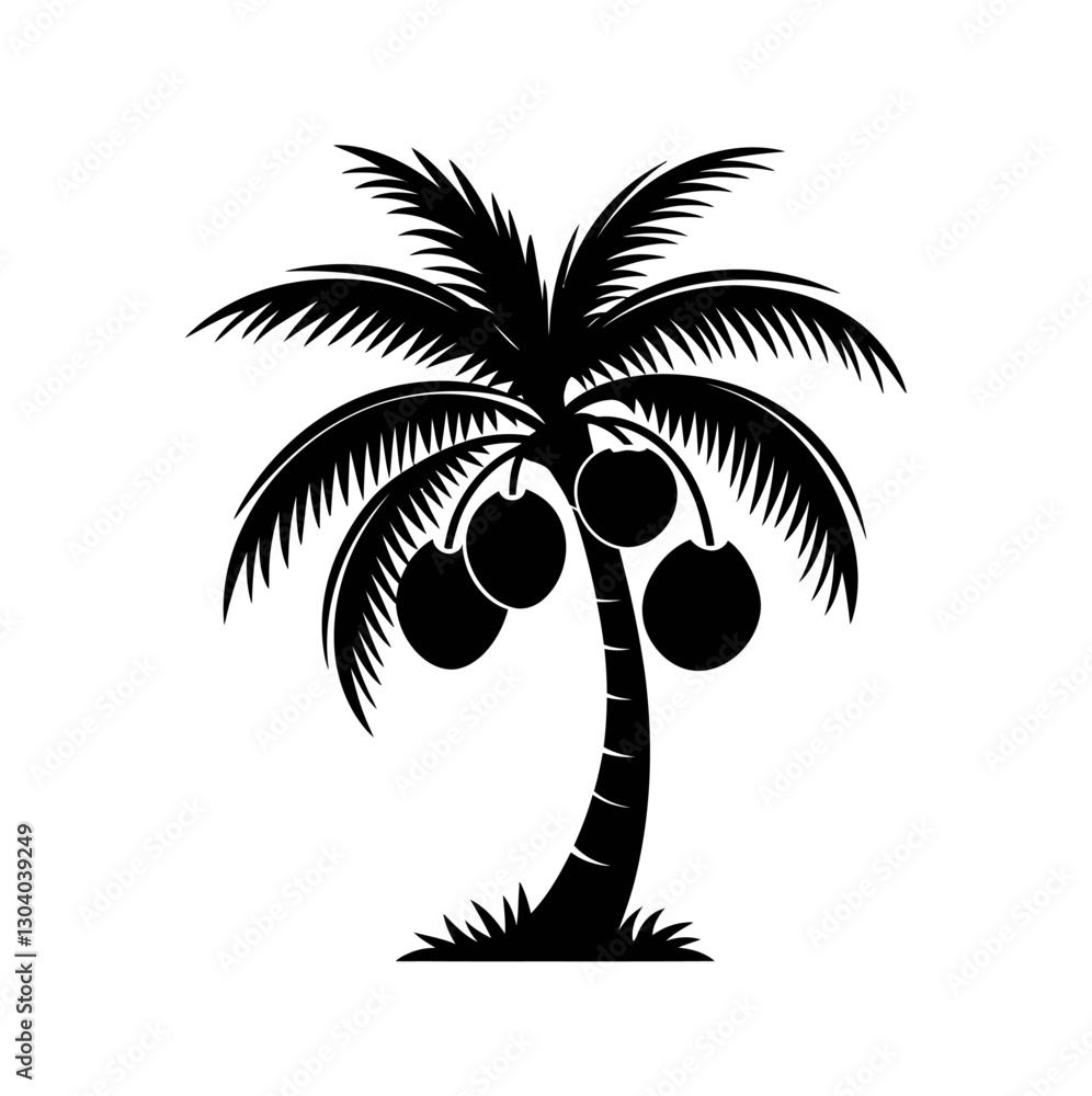 Coconut tree icon vector in black color with white background