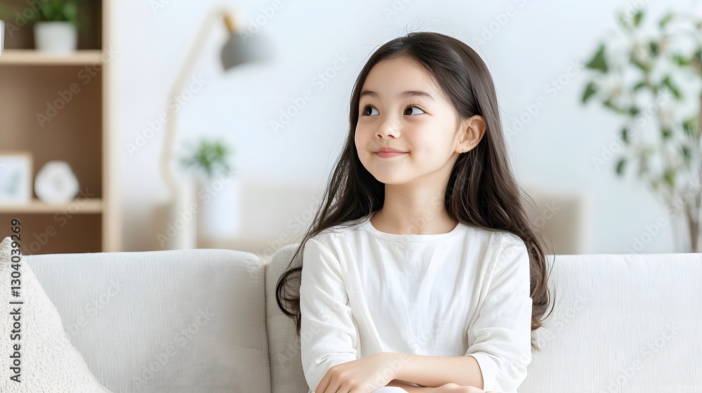 Close up portrait of a bashful smiling Central Asian teenage girl shyly looking away in a warm softly lit indoor setting Close up portrait of a bashful smiling Central Asian teenage girl shyly looking away in a warm softly lit indoor setting