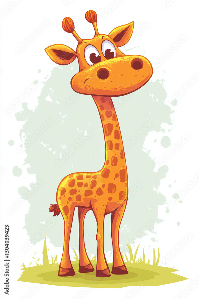 Obraz premium playful cartoon giraffe character with oversized features and cheerful expression, standing in grassy area