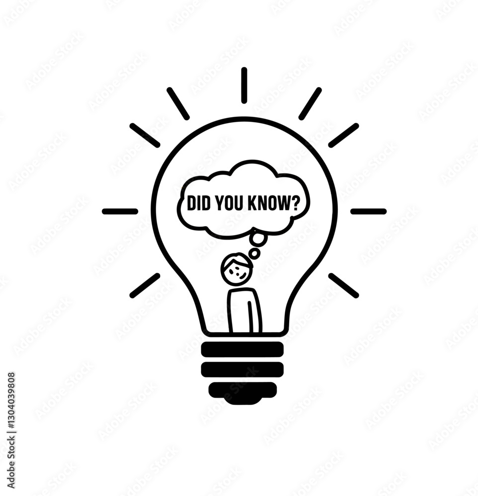 Did you know message thinking bulb icon vector in black color with white background Did you know message thinking bulb icon vector in black color with white background