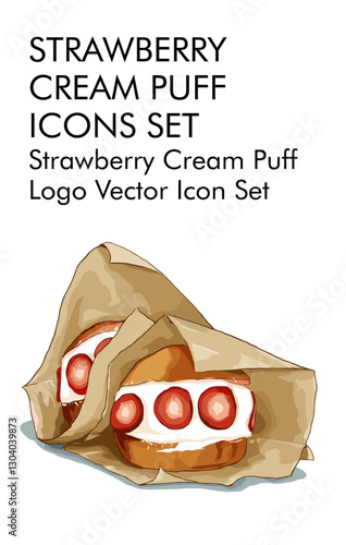 Strawberry cream puff logo vector icon set 