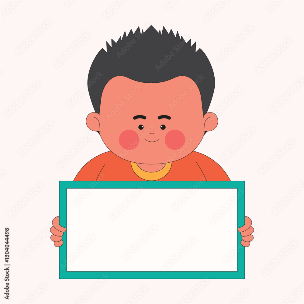Boy Holding Blank Sign Cartoon Character Illustration Boy Holding Blank Sign Cartoon Character Illustration