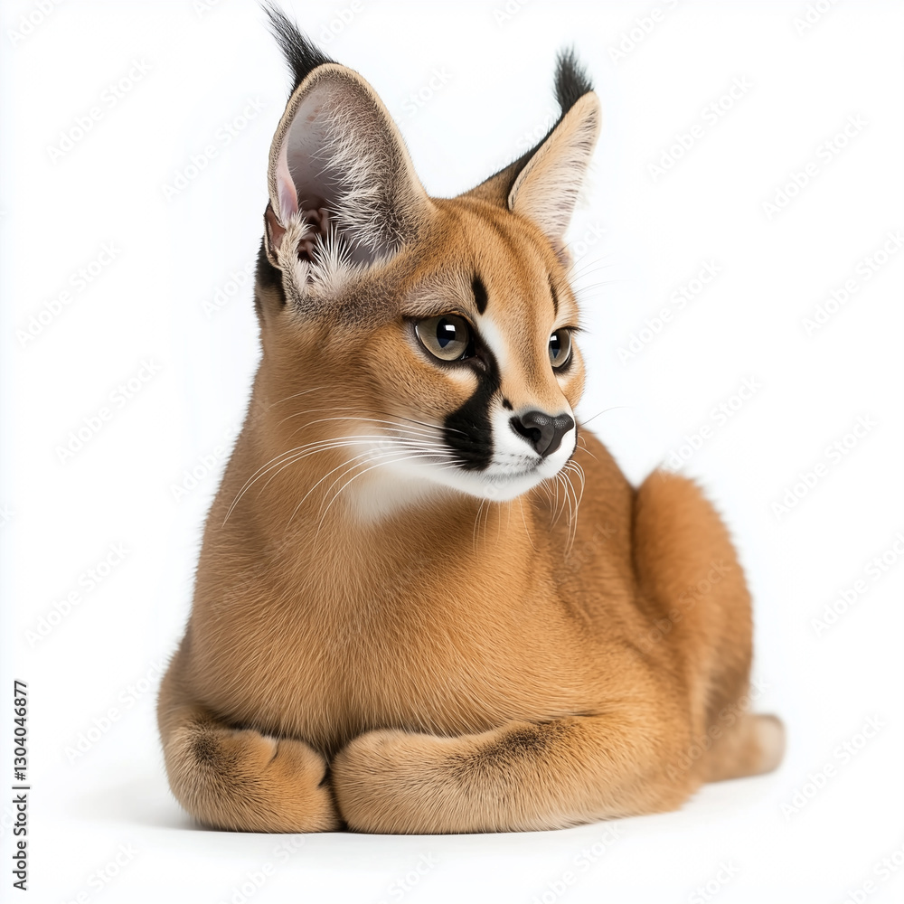 Obraz premium Caracal Cat Sitting Isolated on White Background 