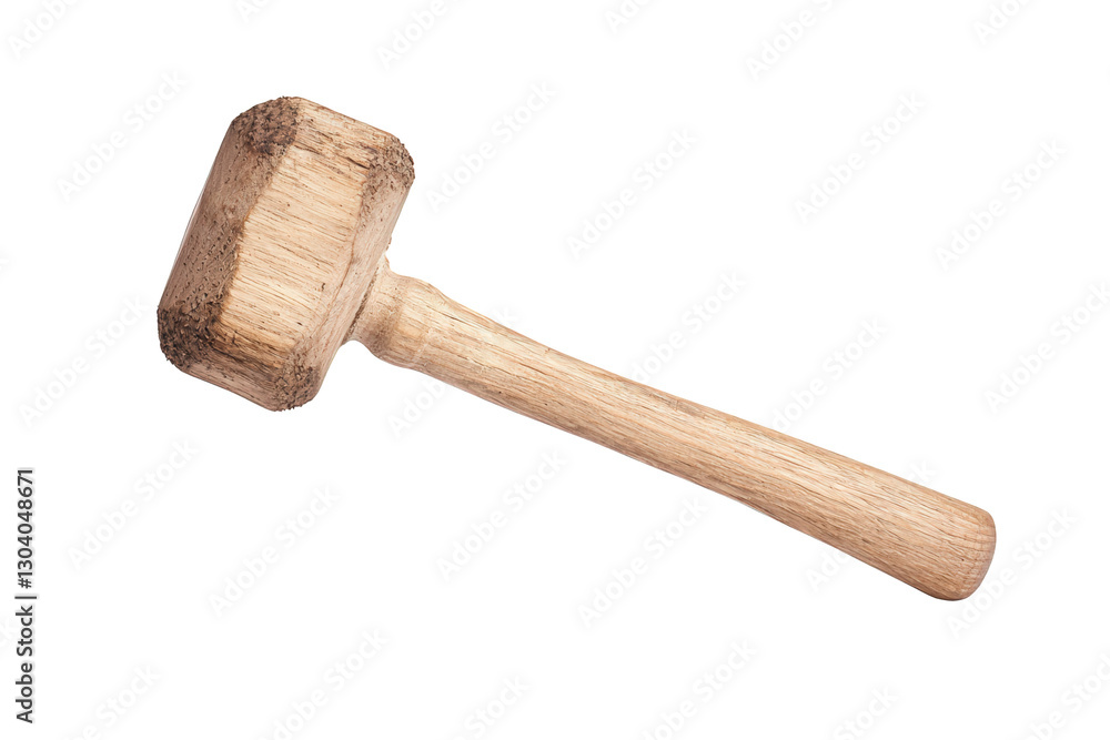 A wooden mallet with a sturdy handle and a broad, flat striking surface, designed for various tasks in woodworking and crafting, Transparent background. A wooden mallet with a sturdy handle and a broad, flat striking surface, designed for various tasks in woodworking and crafting, Transparent background.