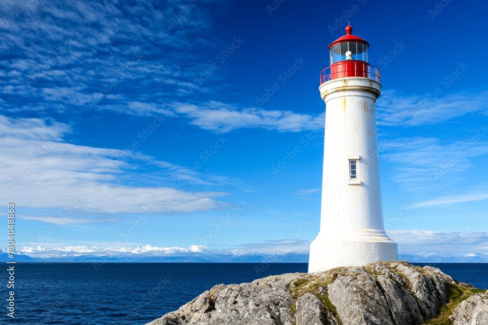 A lone lighthouse, with the water level nearly reaching its beacon light A lone lighthouse, with the water level nearly reaching its beacon light