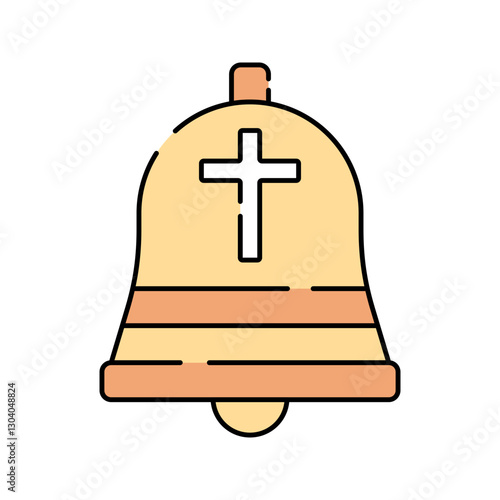 Church Bell Flat design style, a golden bell with a cross, representing church ceremonies and celebrations, perfect for Easter visuals, faith-based projects, and festive graphics.