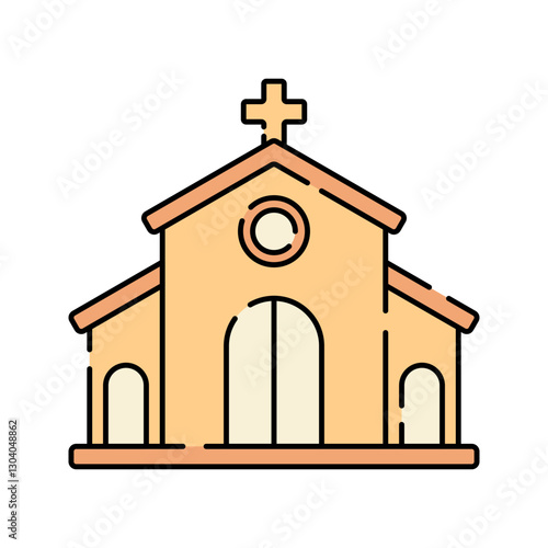 Church Flat design style, a simple Christian church with a cross on top, ideal for religious-themed graphics, Easter posters, and educational materials.