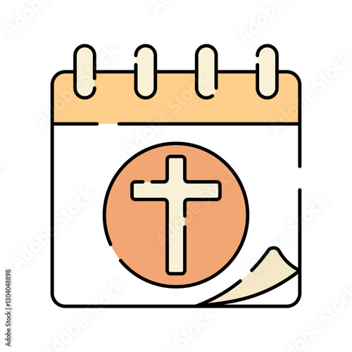 Easter Calendar Flat design style, a calendar with a cross, representing Easter Sunday, suitable for event promotions, religious reminders, and holiday-themed graphics.