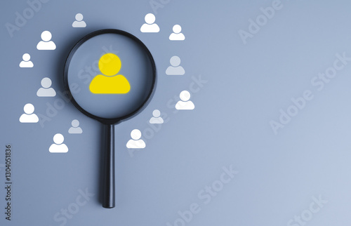 Canvastavla Recruitment and Hiring, HR, Select a Competent Leader, Magnifying glass with person icon on grey background