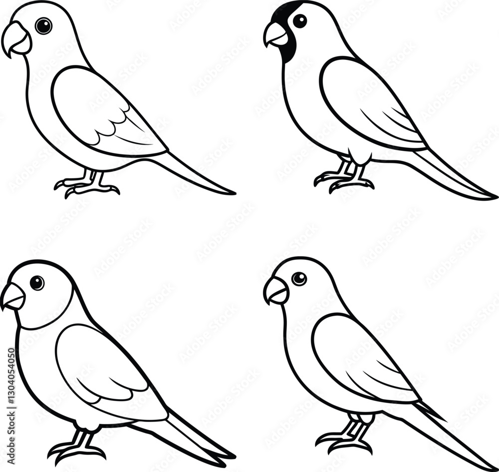 Fototapeta premium Bird Outline Illustration Set Line Art Collection of Various Birds